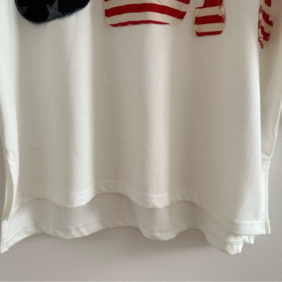 JODIFL Patriotic USA Red White and Blue boxy 3/4 Patchwork Top - Picture 9 of 10